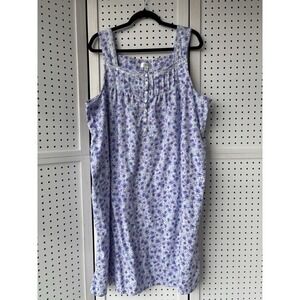 Aria Womens 3X Purple Floral Tank Sleeveless Square Neck Cotton Pocket Nightgown
